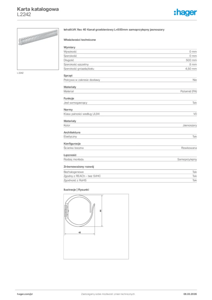 Zdjęcie Hager Karta katalogowa L2242 | Hager Polska