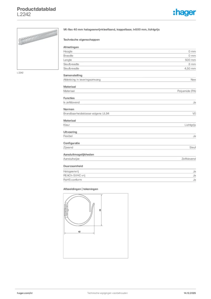 Afbeelding Hager Productdatablad L2242 | Hager Nederland