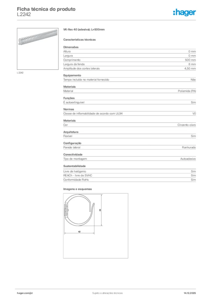 Imagem Hager Ficha técnica do produto L2242 | Hager Portugal