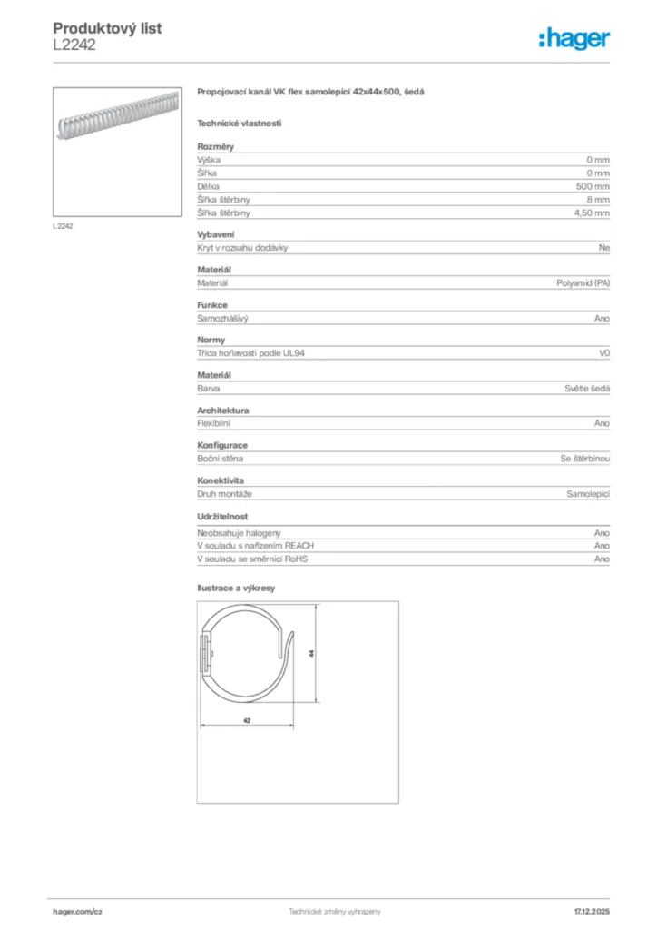 Obrázek Hager Produktový list L2242 | Hager
