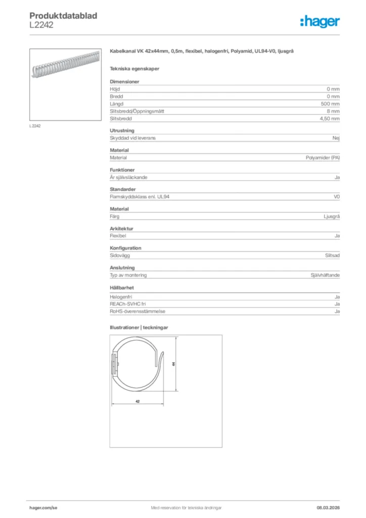 Bild Hager Produktdatablad L2242 | Hager Sverige