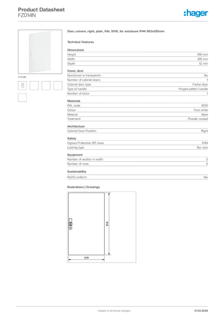 Image Hager Product data sheet FZ014N  | Hager Africa