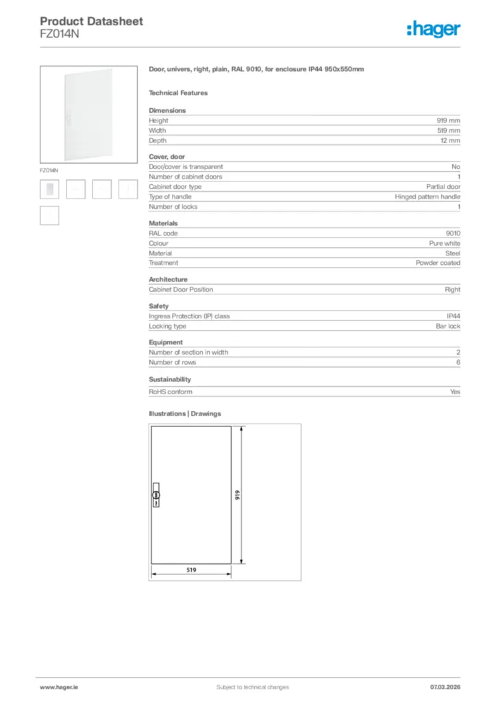 Image Hager Product data sheet FZ014N  | Hager