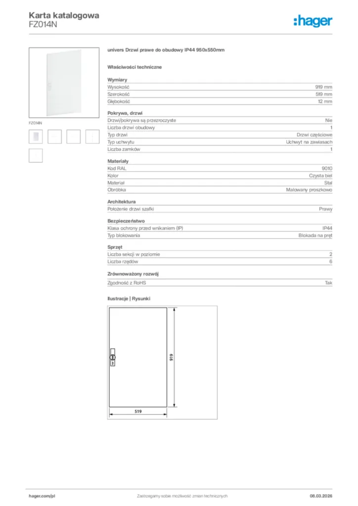 Zdjęcie Hager Karta katalogowa FZ014N | Hager Polska