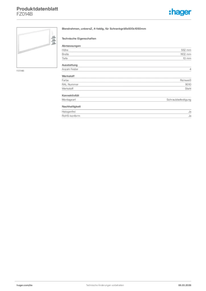 Bild Hager Produktdatenblatt FZ014B | Hager Deutschland