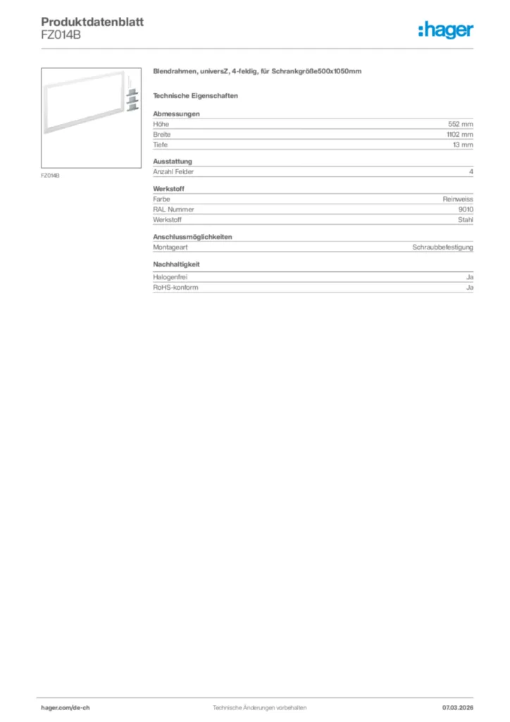 Bild Hager Produktdatenblatt FZ014B | Hager Schweiz