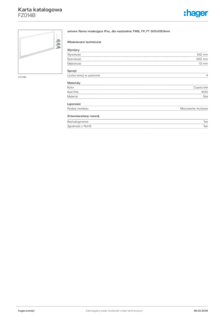 Zdjęcie Hager Karta katalogowa FZ014B | Hager Polska