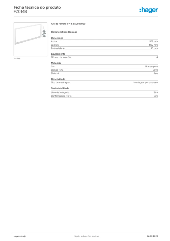 Imagem Hager Ficha técnica do produto FZ014B | Hager Portugal