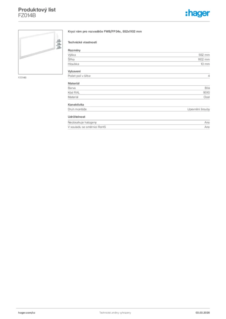 Obrázek Hager Product data sheet FZ014B | Hager