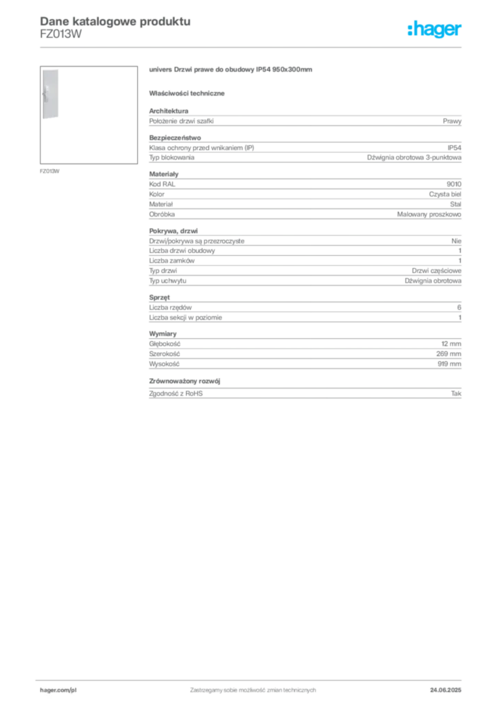 Zdjęcie Hager Karta katalogowa FZ013W | Hager Polska