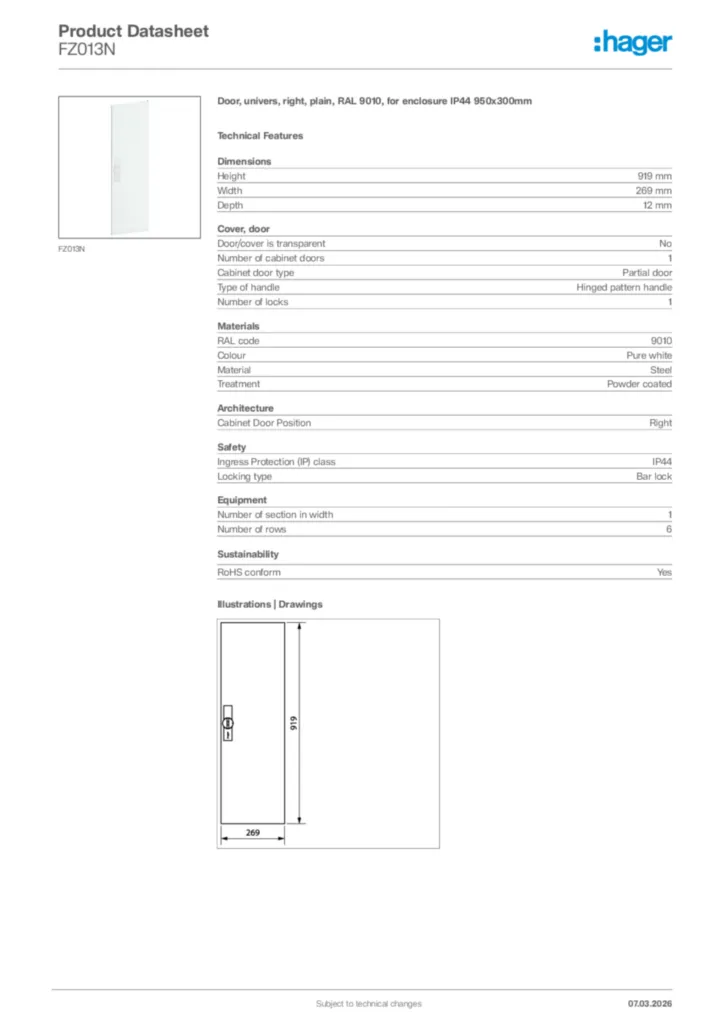 Image Hager Product data sheet FZ013N  | Hager Africa