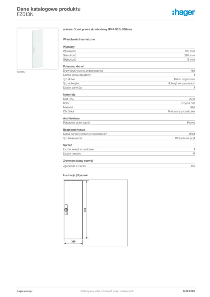 Zdjęcie Hager Karta katalogowa FZ013N | Hager Polska