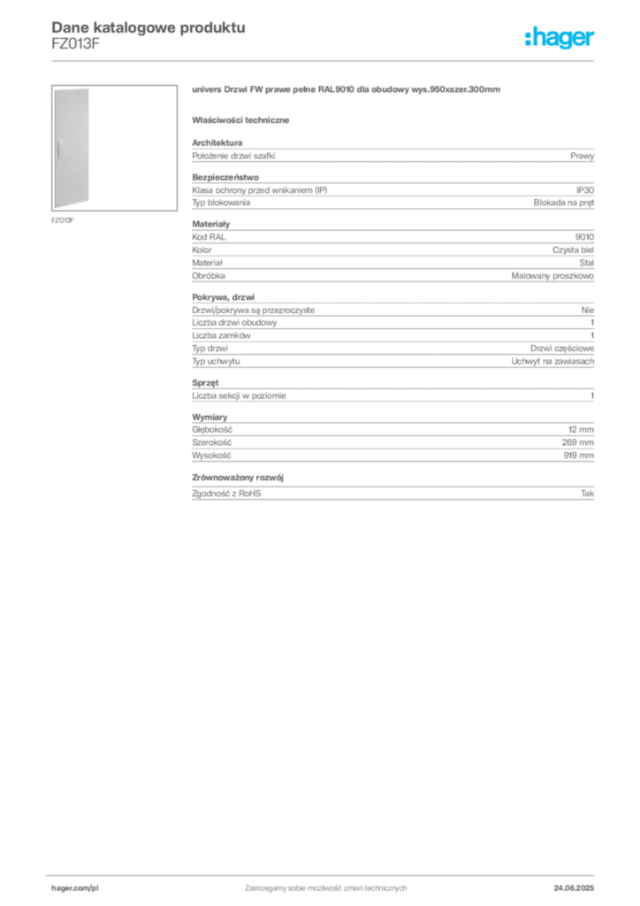 Zdjęcie Hager Karta katalogowa FZ013F | Hager Polska