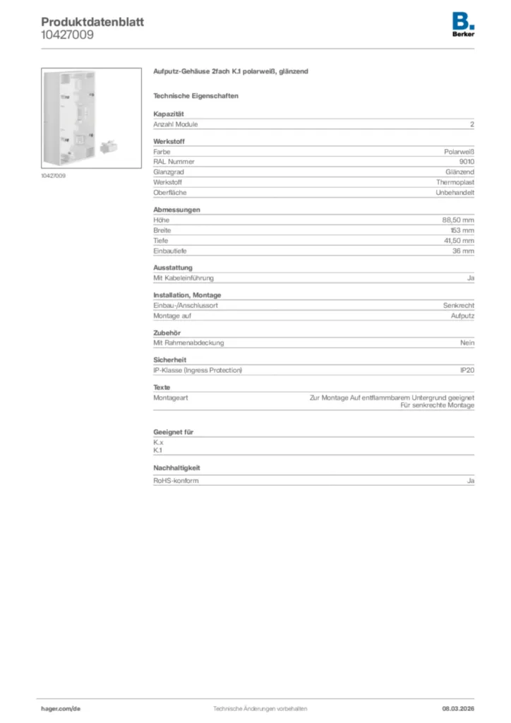 Bild Berker Produktdatenblatt 10427009 | Hager Deutschland