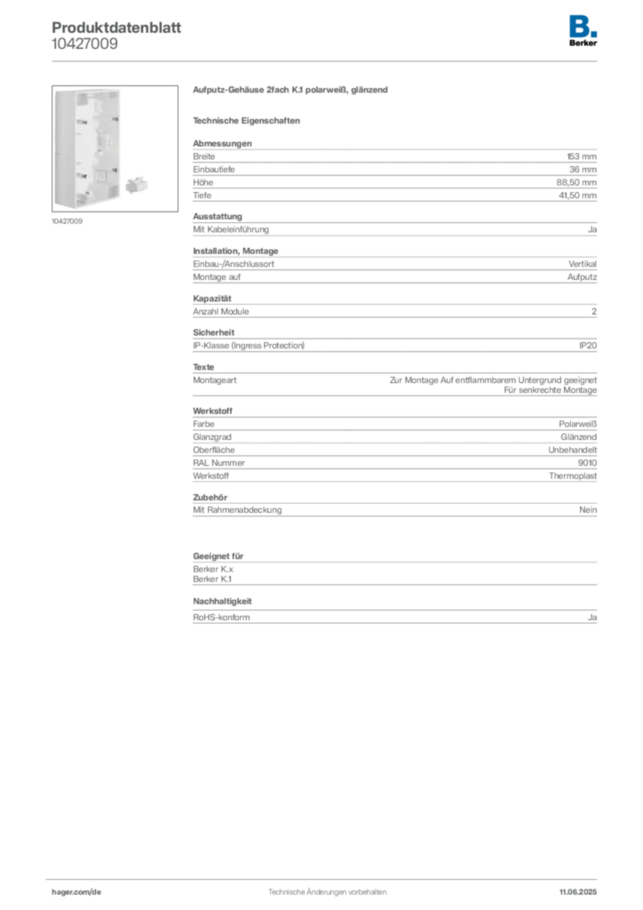 Bild Berker Produktdatenblatt 10427009 | Hager Deutschland