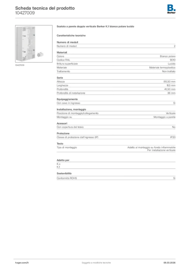 Immagine Berker Scheda tecnica del prodotto 10427009 | Hager Italia