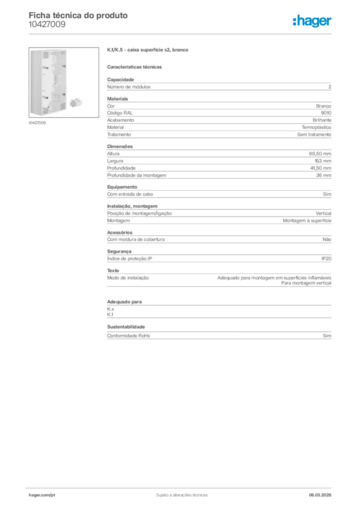 Imagem Hager Ficha técnica do produto 10427009 | Hager Portugal