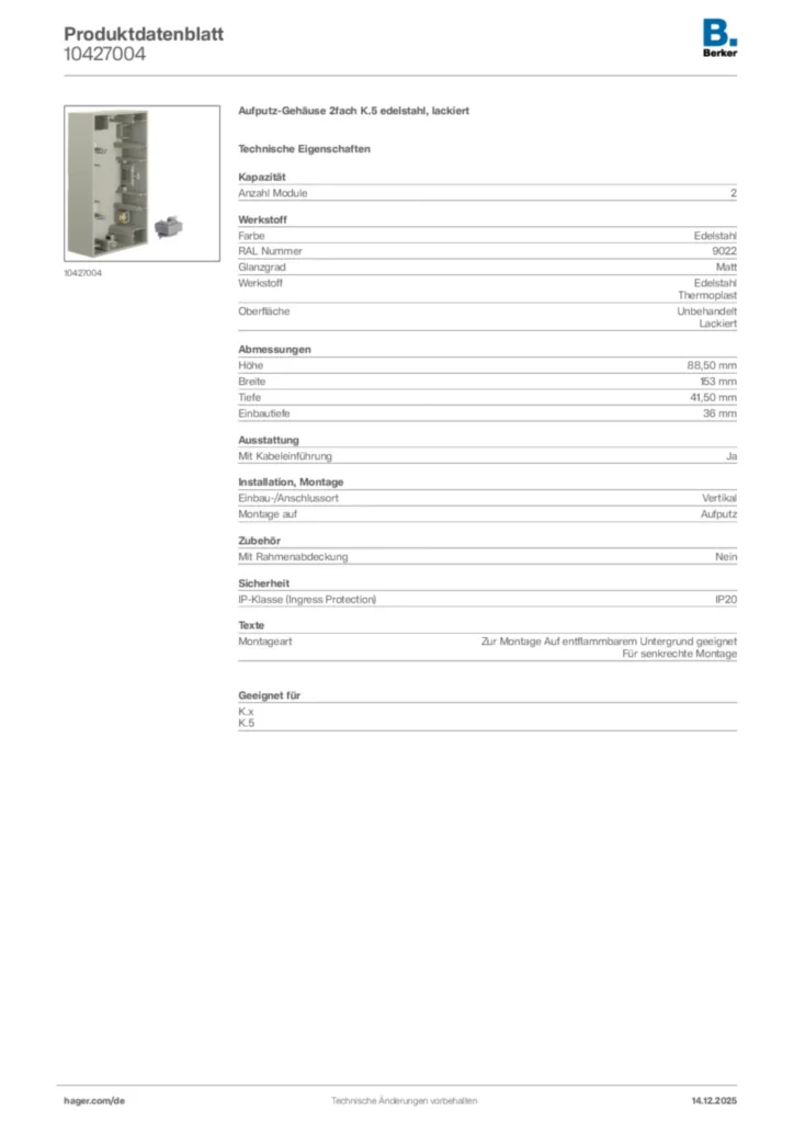 Berker Produktdatenblatt 10427004