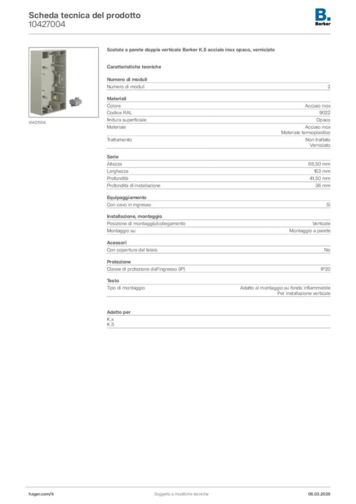 Immagine Berker Scheda tecnica del prodotto 10427004 | Hager Italia