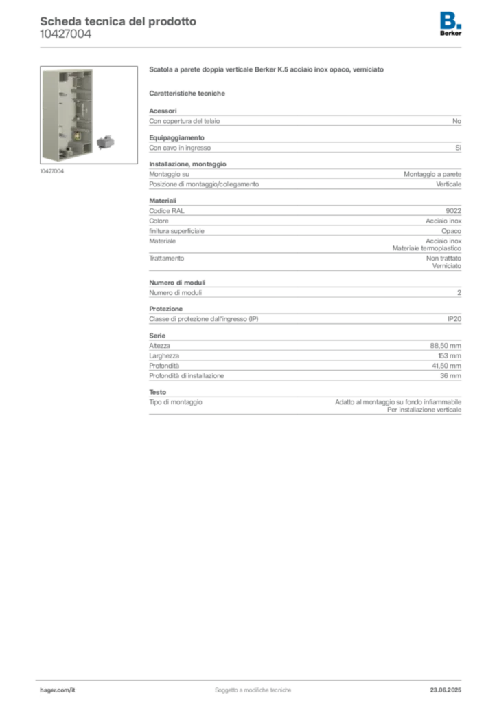 Immagine Berker Scheda tecnica del prodotto 10427004 | Hager Italia