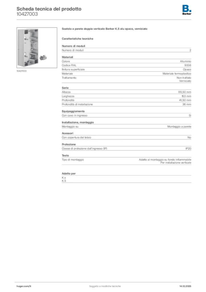 Immagine Berker Scheda tecnica del prodotto 10427003 | Hager Italia