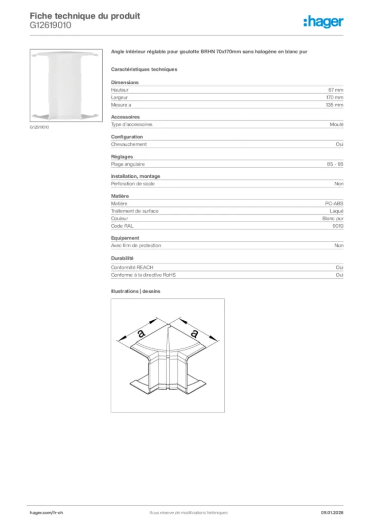 Image Hager Fiche technique du produit G12619010 | Hager Suisse