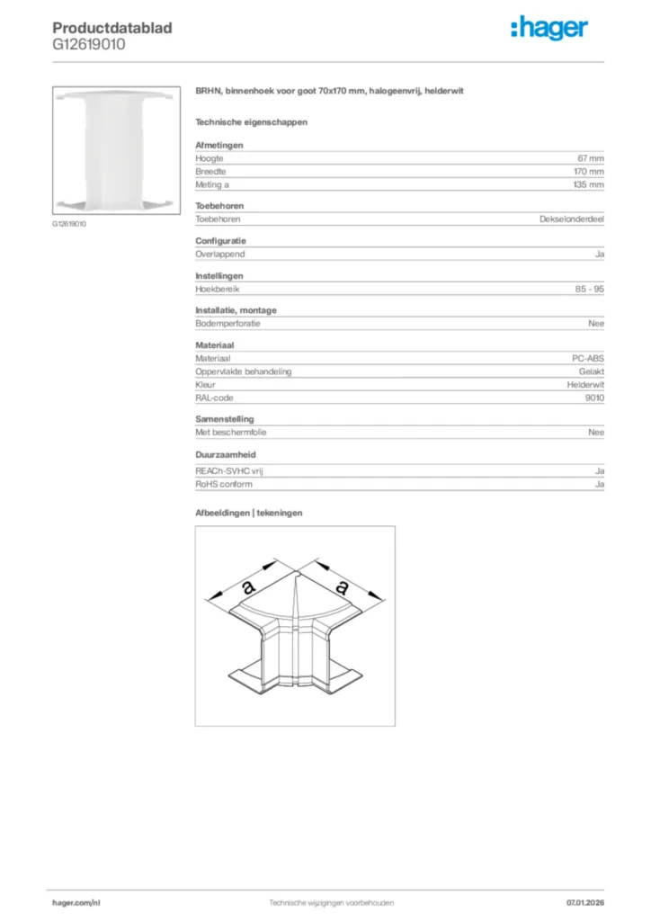 Afbeelding Hager Productdatablad G12619010 | Hager Nederland