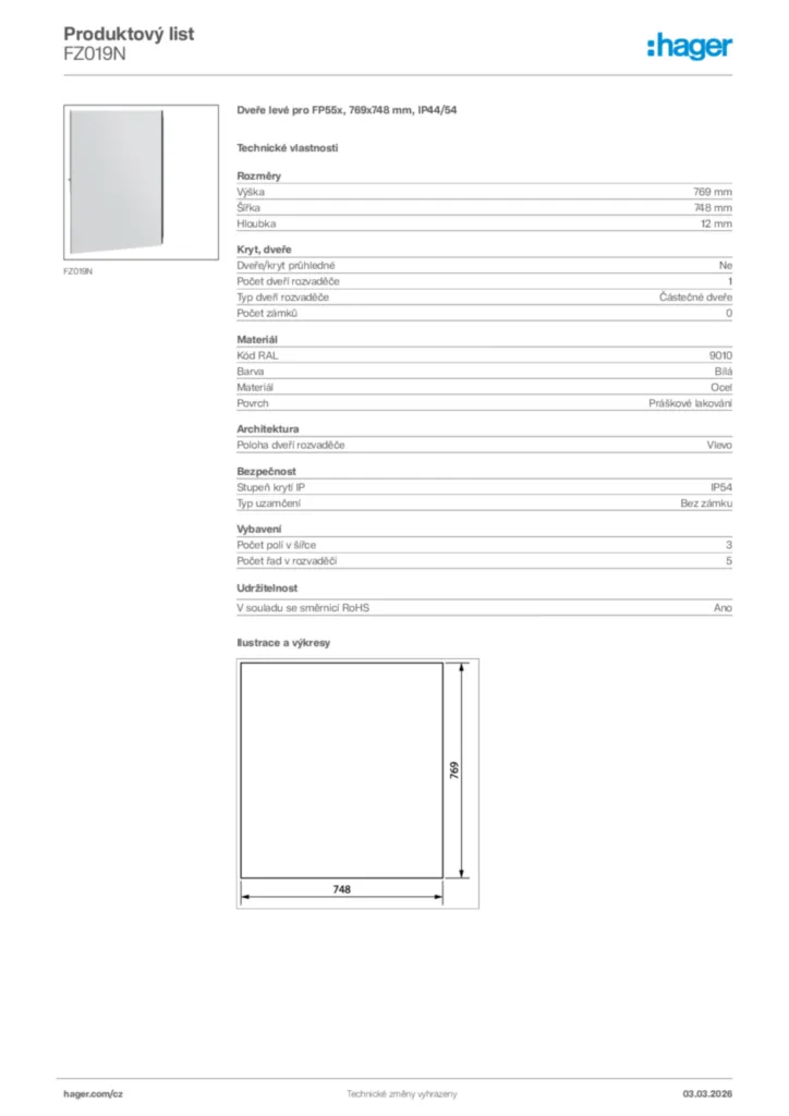 Obrázek Hager Product data sheet FZ019N | Hager