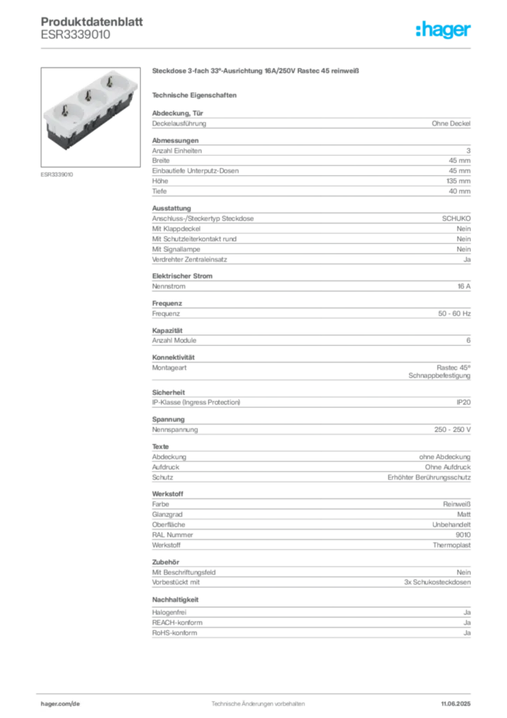 Bild Hager Produktdatenblatt ESR3339010 | Hager Deutschland