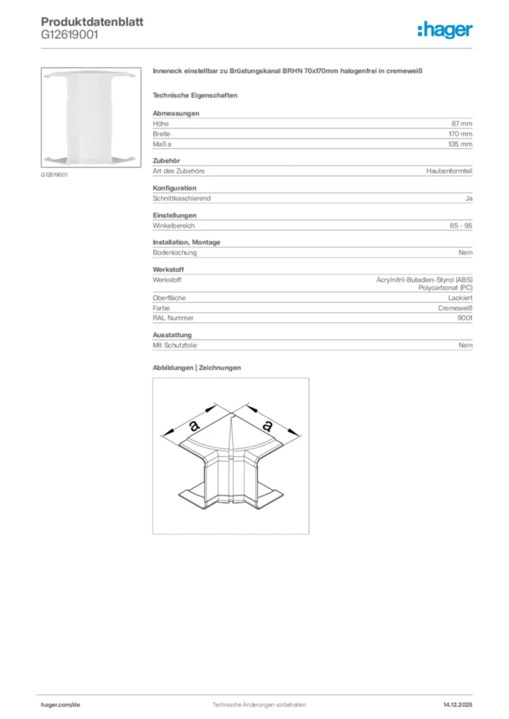 Bild Hager Produktdatenblatt G12619001 | Hager Deutschland