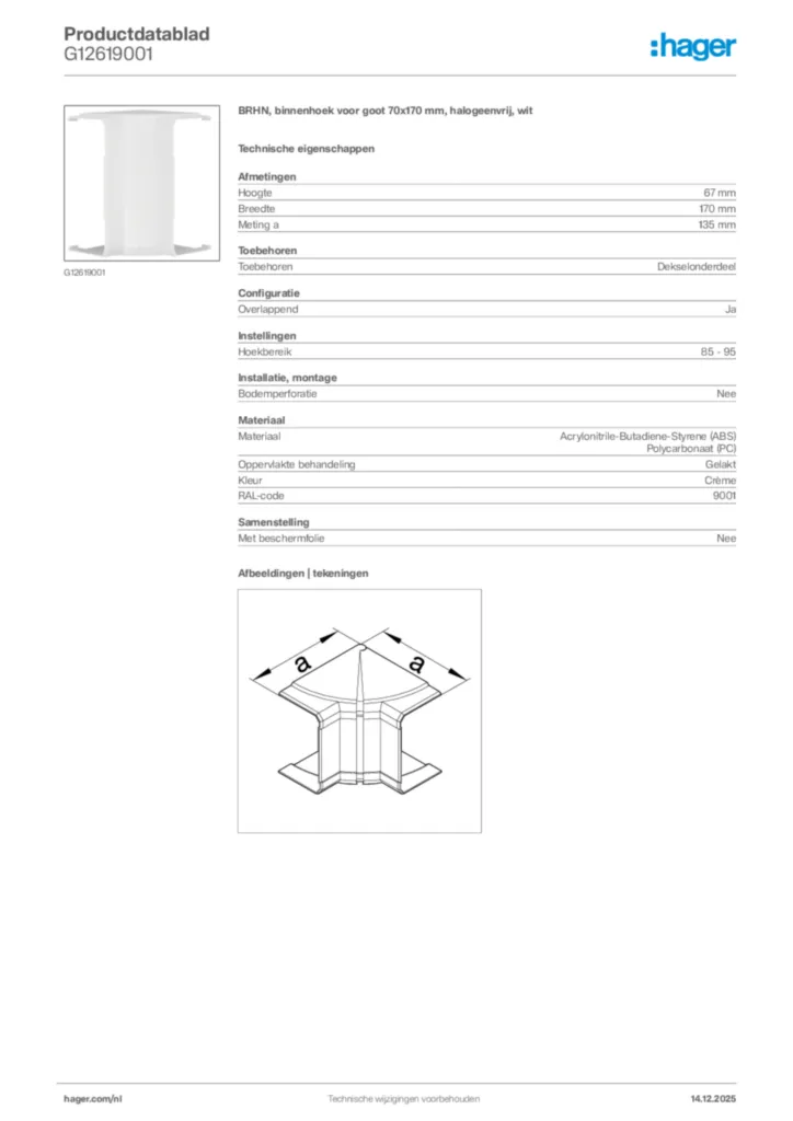 Afbeelding Hager Productdatablad G12619001 | Hager Nederland