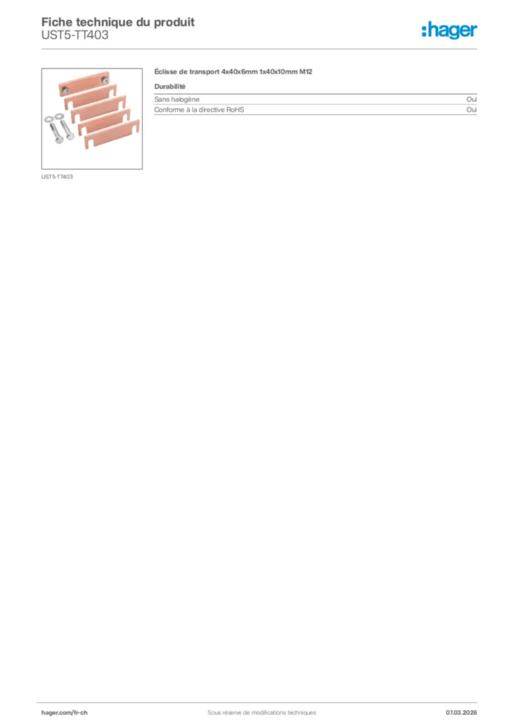 Image Hager Fiche technique du produit UST5-TT403 | Hager Suisse