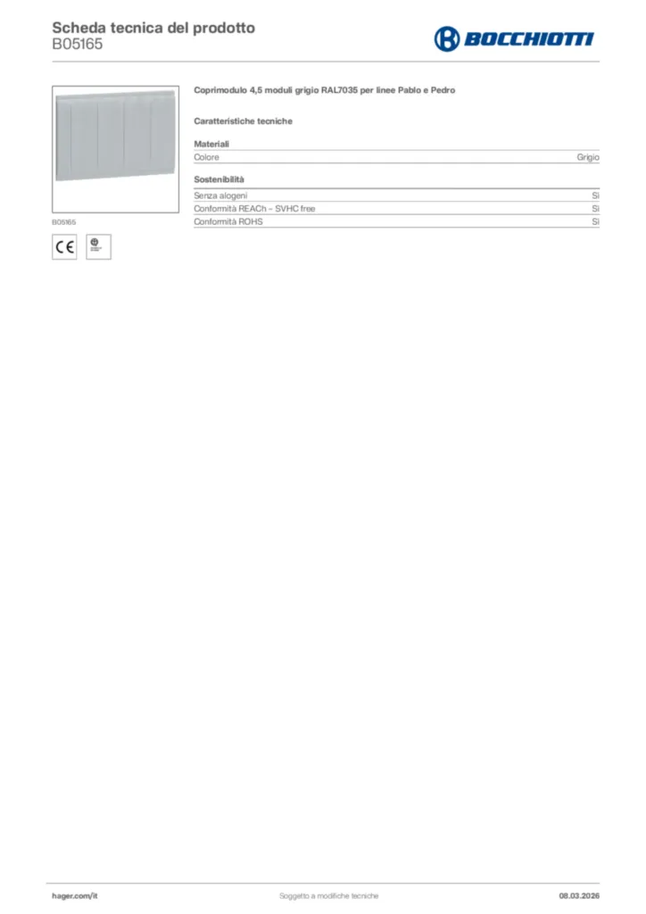 Immagine Bocchiotti Scheda tecnica del prodotto B05165 | Hager Italia