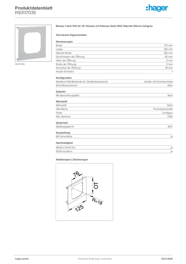 Bild Hager Produktdatenblatt R93117035 | Hager Deutschland