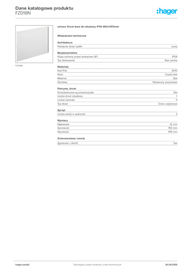 Zdjęcie Hager Karta katalogowa FZ018N | Hager Polska