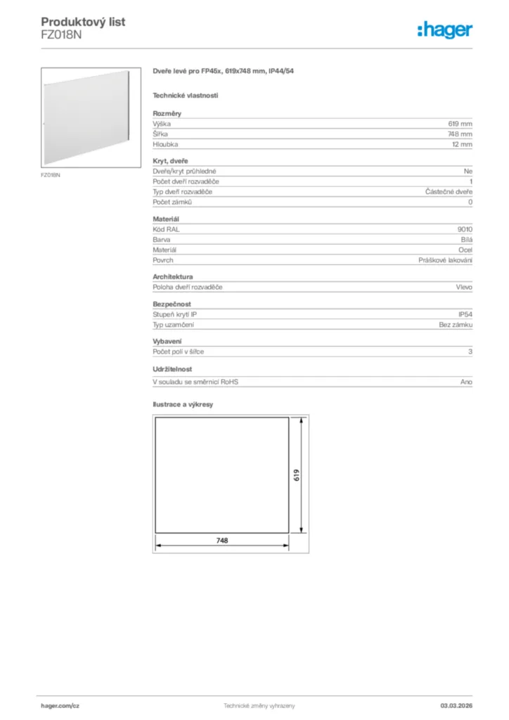 Obrázek Hager Product data sheet FZ018N | Hager