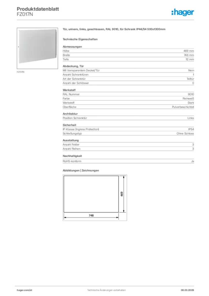 Bild Hager Produktdatenblatt FZ017N | Hager Deutschland