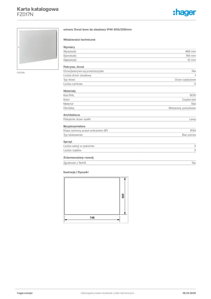 Zdjęcie Hager Karta katalogowa FZ017N | Hager Polska