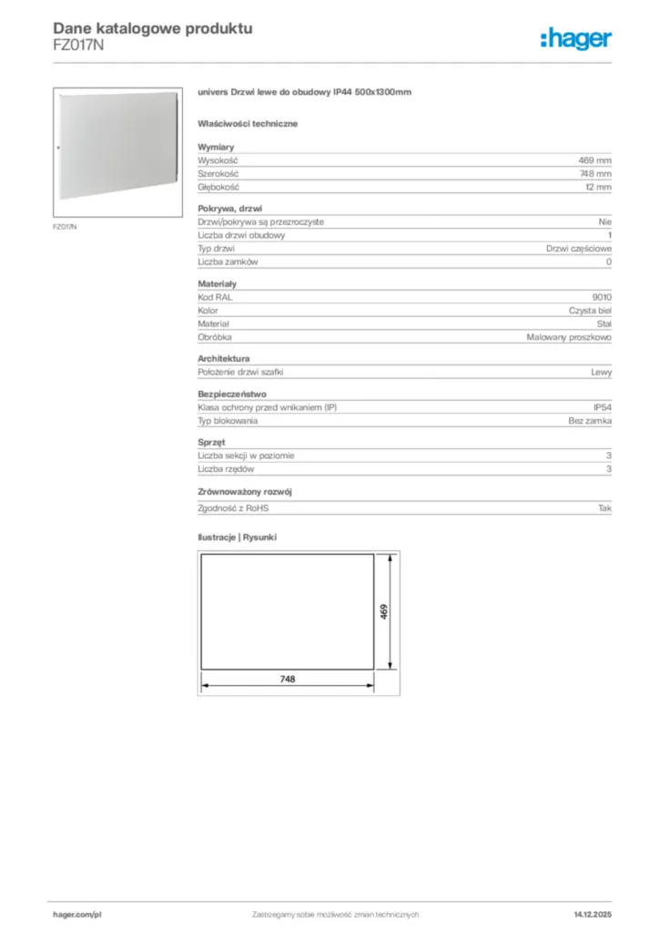 Zdjęcie Hager Karta katalogowa FZ017N | Hager Polska