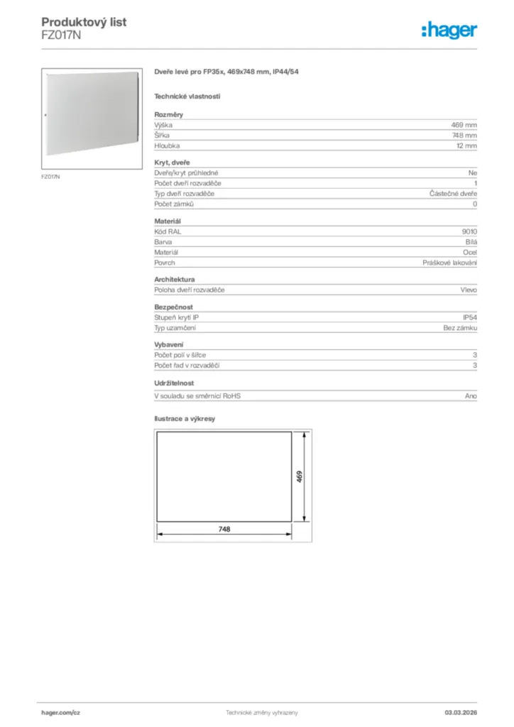 Obrázek Hager Product data sheet FZ017N | Hager