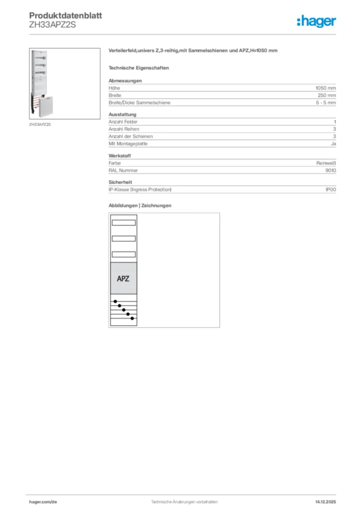 Bild Hager Produktdatenblatt ZH33APZ2S | Hager Deutschland