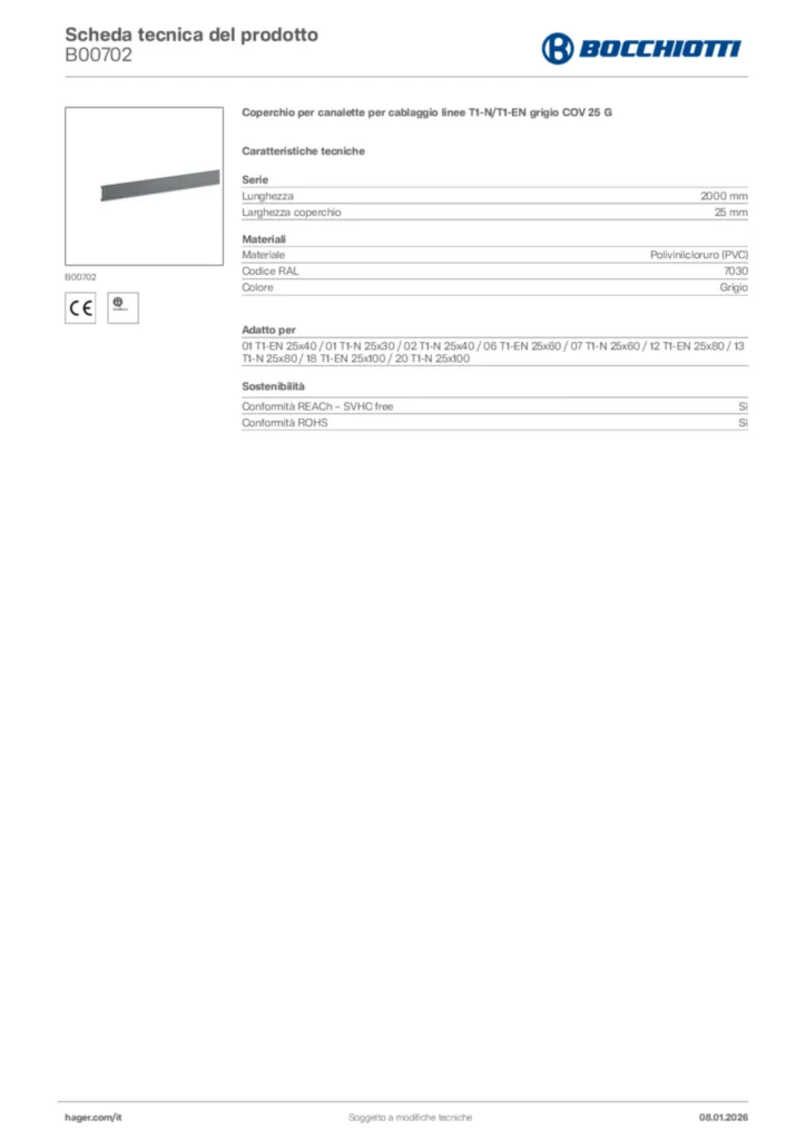 Immagine Bocchiotti Scheda tecnica del prodotto B00702 | Hager Italia