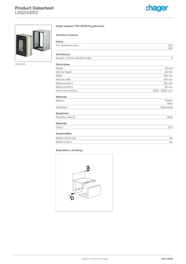 Image Hager Product data sheet L6920VERZ  | Hager Africa