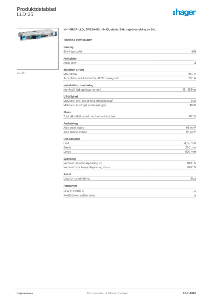 Bild Hager Produktdatablad LLD125 | Hager Sverige
