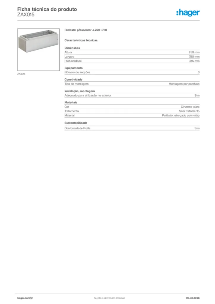 Imagem Hager Ficha técnica do produto ZAX015 | Hager Portugal