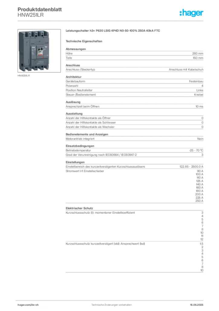 Bild Hager Produktdatenblatt HNW251LR | Hager Schweiz