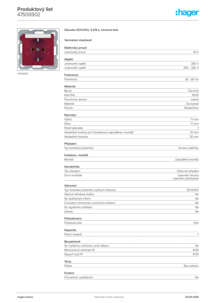 Obrázek Hager Produktový list 47508902 | Hager