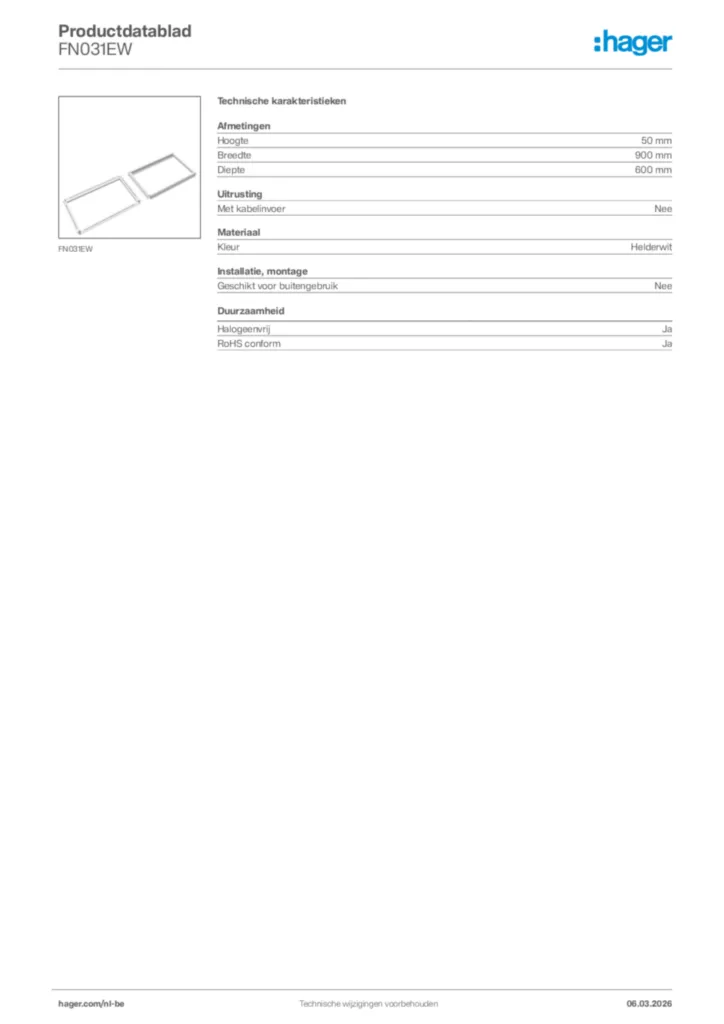 Afbeelding Hager Productdatablad FN031EW | Hager Belgium