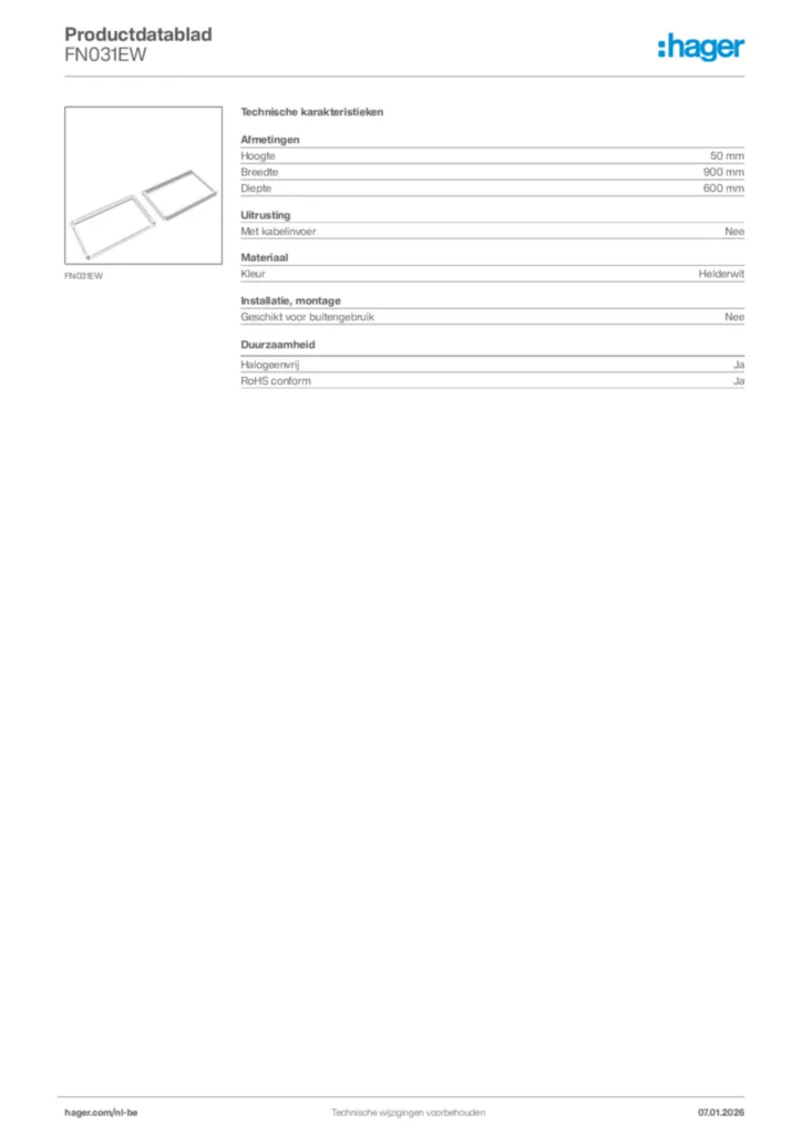 Afbeelding Hager Productdatablad FN031EW | Hager Belgium