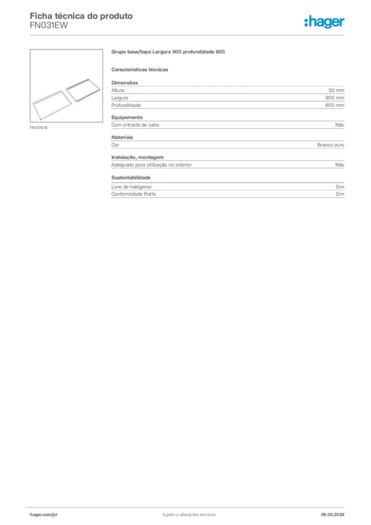 Imagem Hager Ficha técnica do produto FN031EW | Hager Portugal